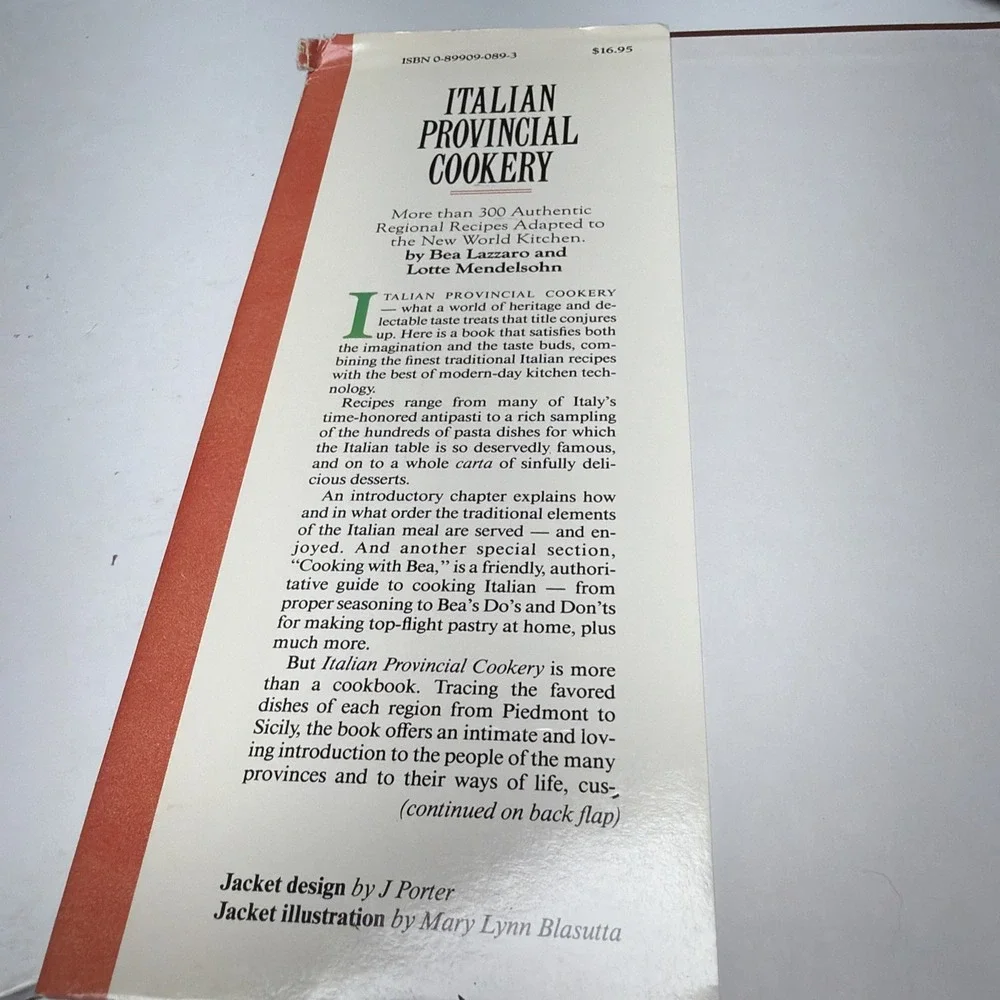 Italian Provincial Cookery More Than 300 Recipes Lazzaro Mendelsohn 1986 HC/DJ